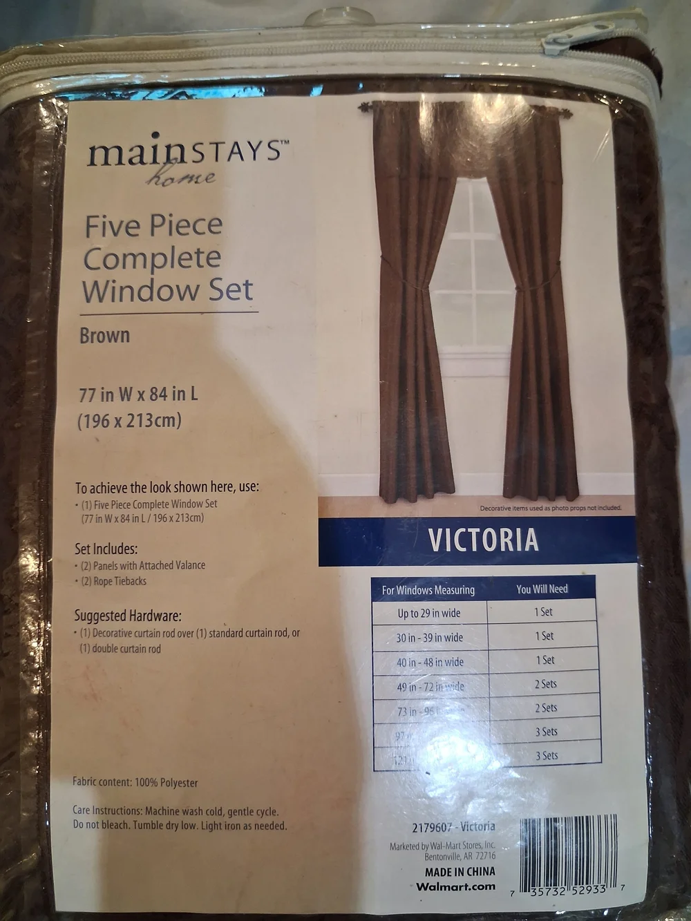 Mainstays Brown Victoria Five-Piece Curtain Set